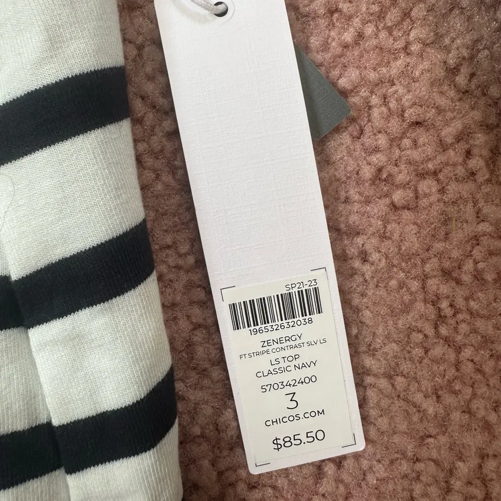 NWT Chicos Top Women XL SIZE 3 Navy White Stripe 3/4 Sleeve Stretch Cotton $86 - Image 8