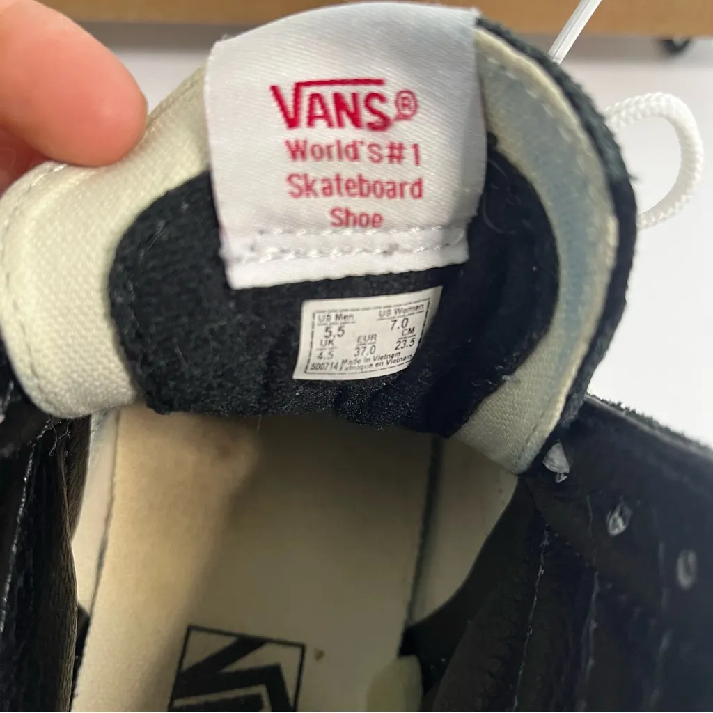 Vans Black and White High-Tops with Red Logo - Image 4