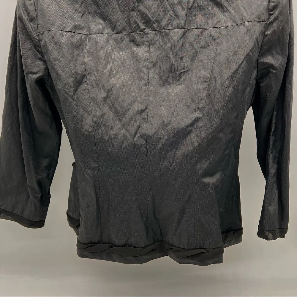 T Tahari - Women's Glistening Black Metallic Ruffle Trim Blazer/Jacket-Size 4 - Image 8