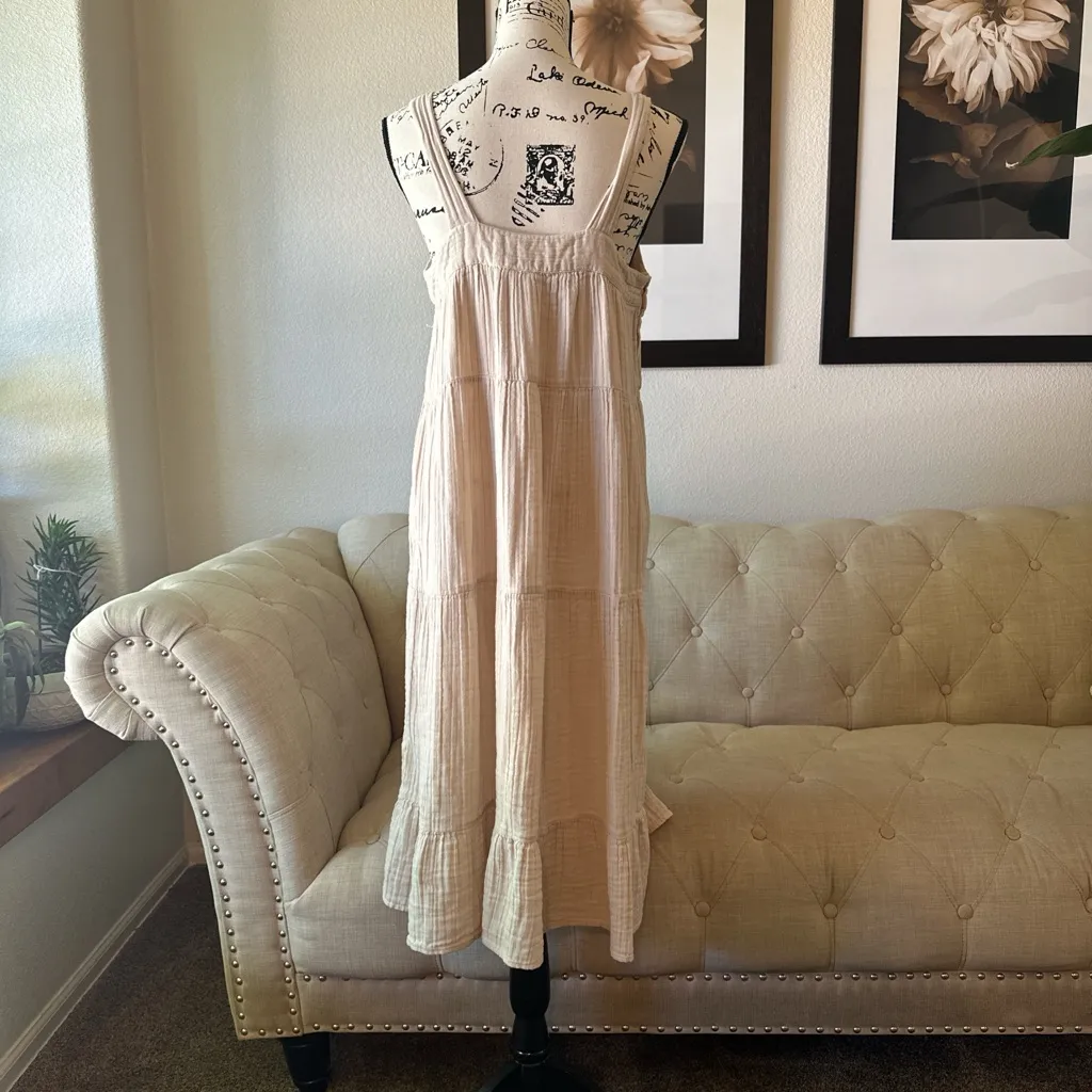 Tan Smocked Maxi Sundress with Cap Sleeves‎ Size M - Image 3