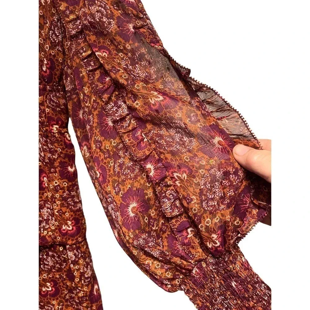 House of Harlow 1960 Mini floral w/gold accent ruffle dress Purple Size 2 - Image 6