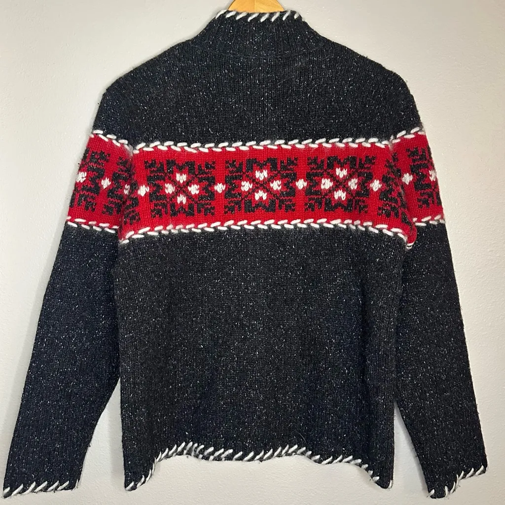 Eagles Eye Vintage Lambswool Silk Fair Isle Full Zip Cardigan Turtleneck Sweater Black Size M - Image 2