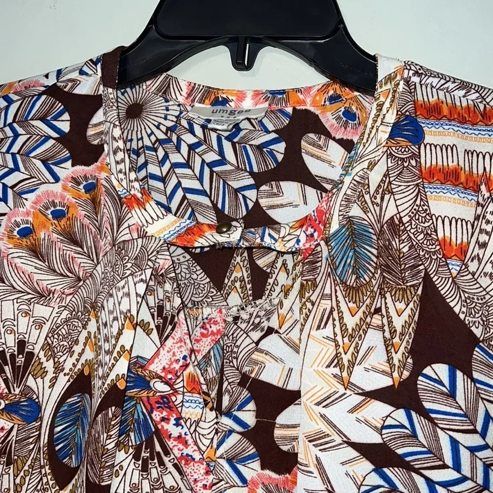 UMGEE small tunic shirt dress hi low fall colors button close front ruffle trim - Image 2