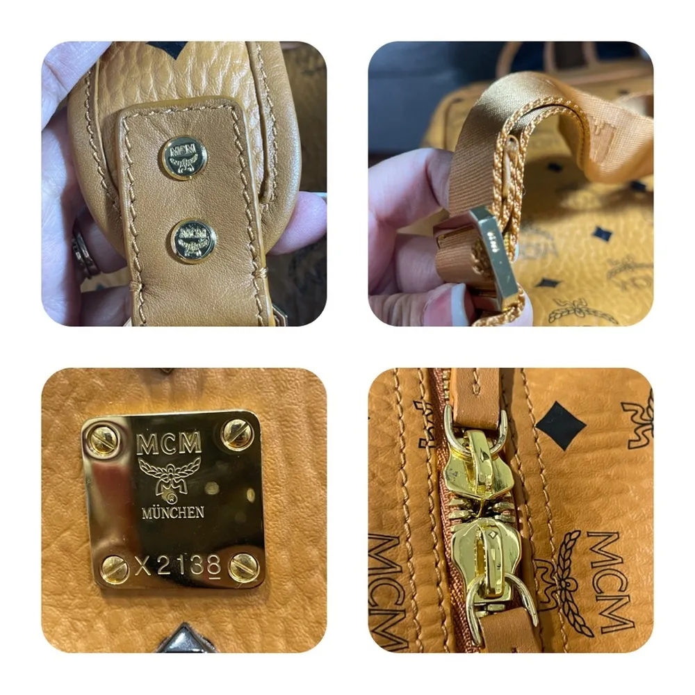 MCM Medium Stark Visetos Studded Logo Cognac Canvas Backpack - Image 11