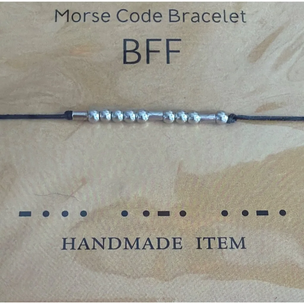 Morse Code Bracelet BFF Handmade Friendship Adj Black String Silver Beads NEW - Image 3