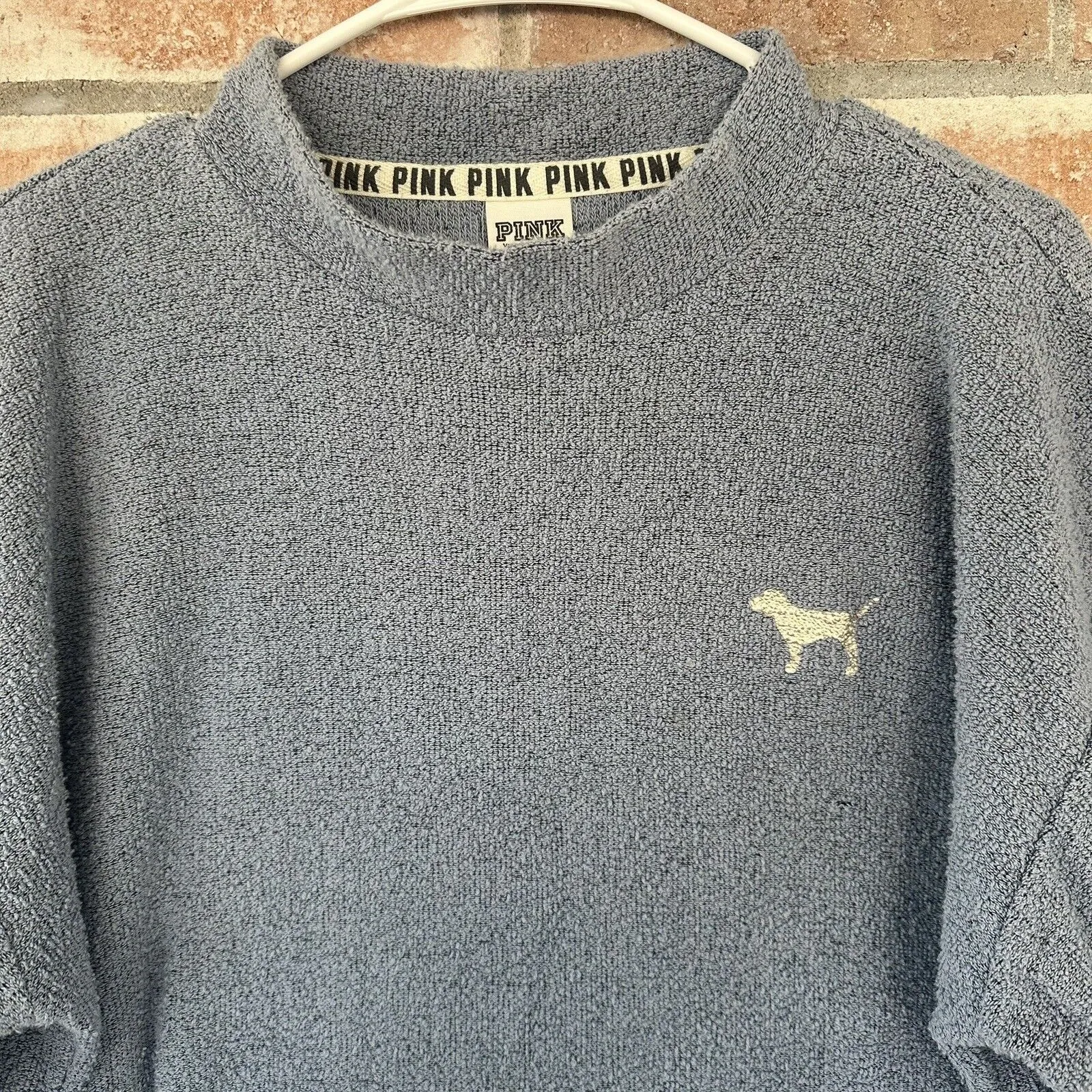 Victoria’s Secret PINK Terry Cloth Crewneck Sweatshirt Blue Medium - Image 3