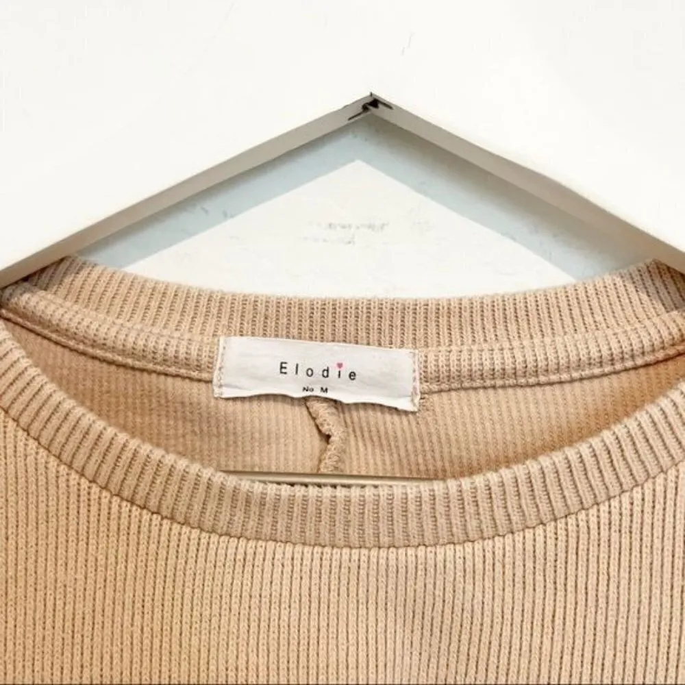 Elodie Balloon Sleeve Pullover Ribbed Crewneck Sweatshirt Winter Tan Size Medium - Image 7