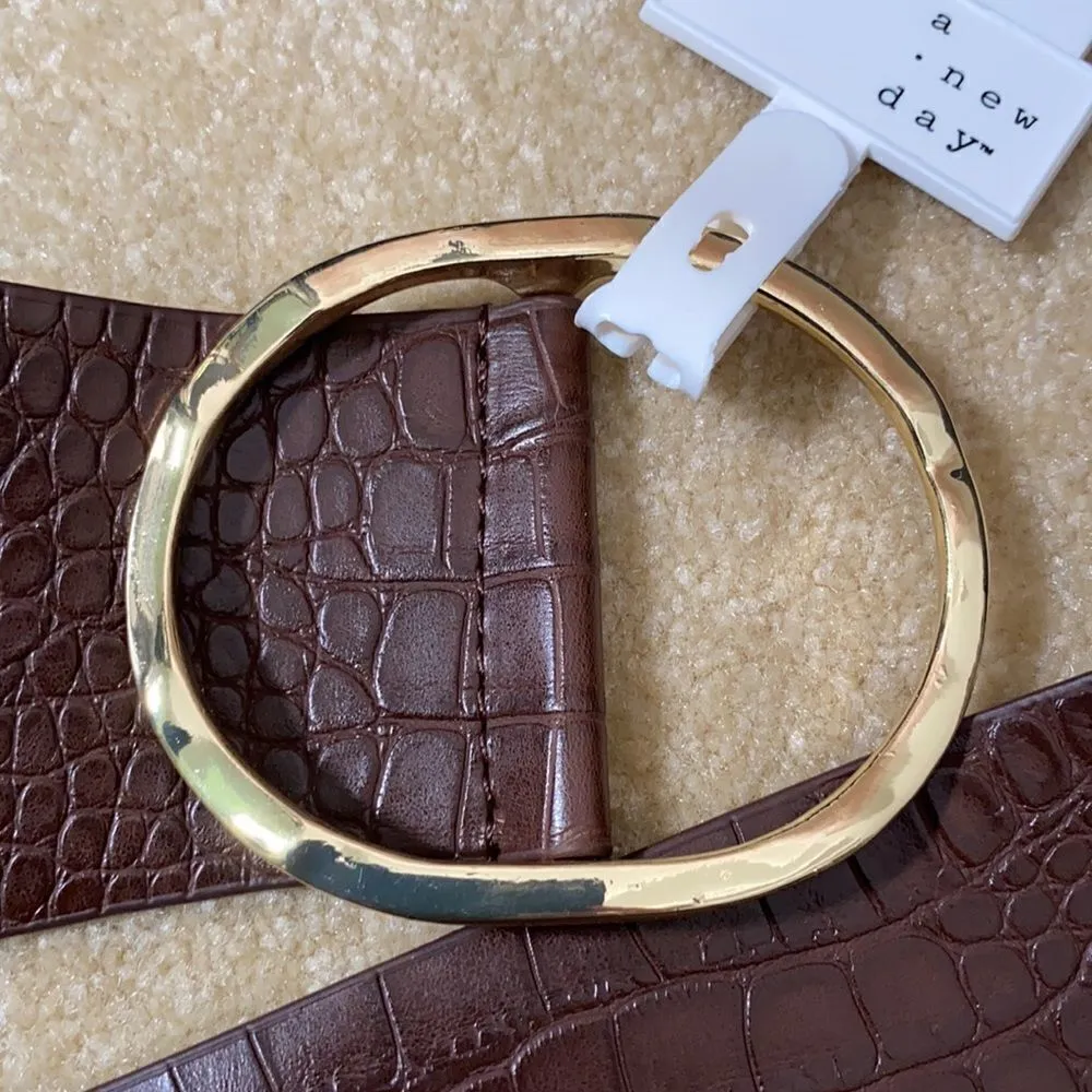 Women’s Barkwood Brown Wide Belt with Gold Buckle S NWT - Image 3