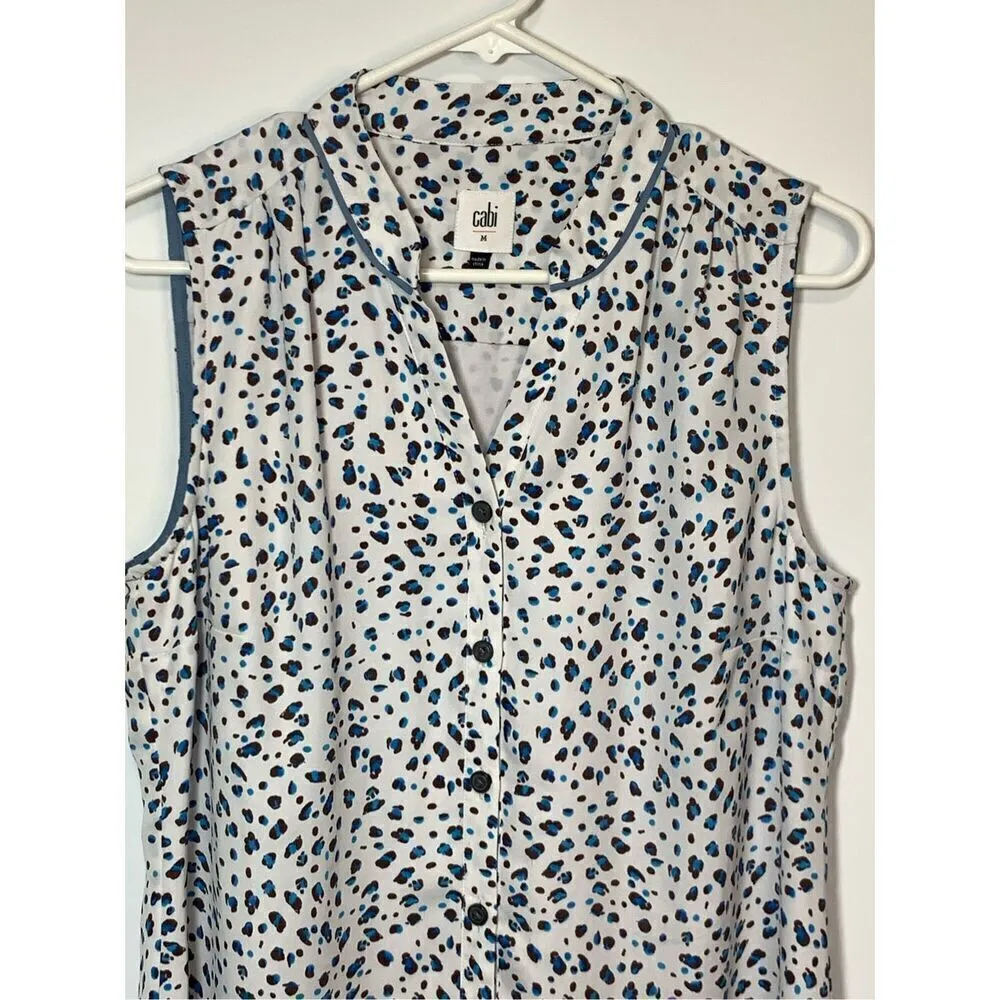 Cabi Women's Animal Print Knee Length Sleeveless Shirt Dress White Size Medium - Image 4