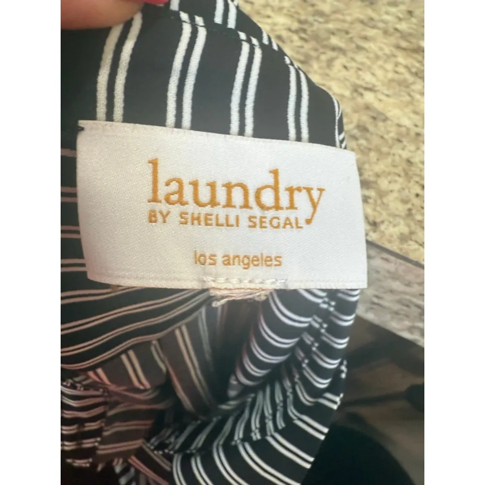 Laundry by Shelli Segal Black White Striped Button Down XL - Image 4