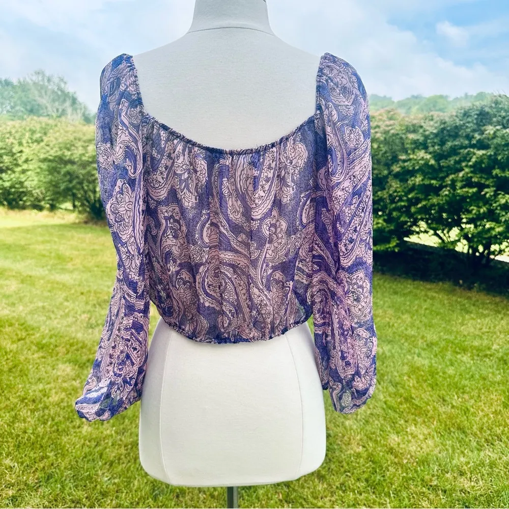 ZARA Purple Cropped Sheer Blouse Top Boho Indie Floral Mauve Ruffle - Image 10