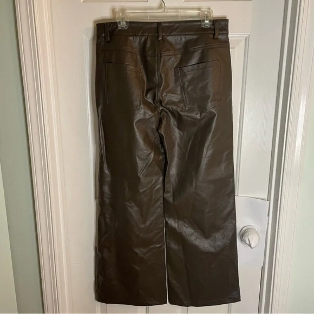 BLUSH Brown faux leather Low Rise Pants Size Large New neutral moto chic - Image 4