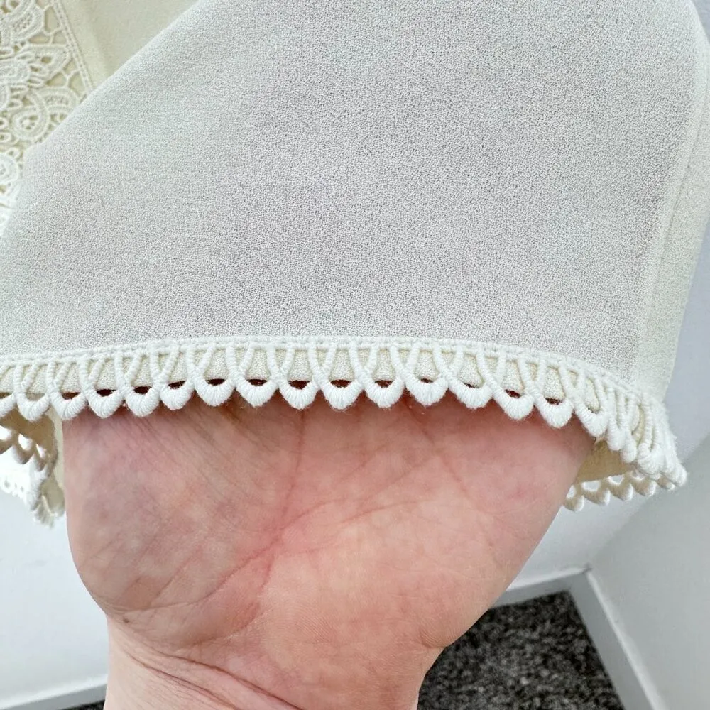 Soft Surroundings Cream‎ Crochet V Neck Romantic Feminine Blouse Petite Small - Image 4