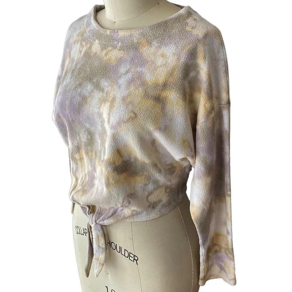 Tie Dye Boho Sweatshirt Pullover with Tied Front Waist by HASHTAG ~ Women's MED Gray - Image 2