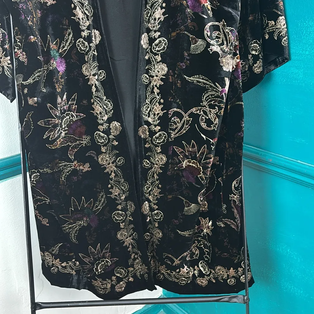 Chico's Black Crushed Velvet Jewel-Toned Floral Imprinted Oversized Boho… - Image 8