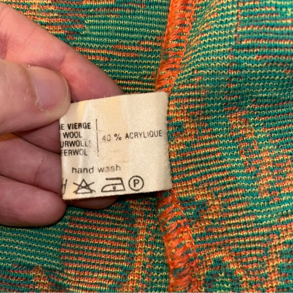 Devernois vintage orange green abstract sweater cardigan wool blend flawed Size undefined - Image 8