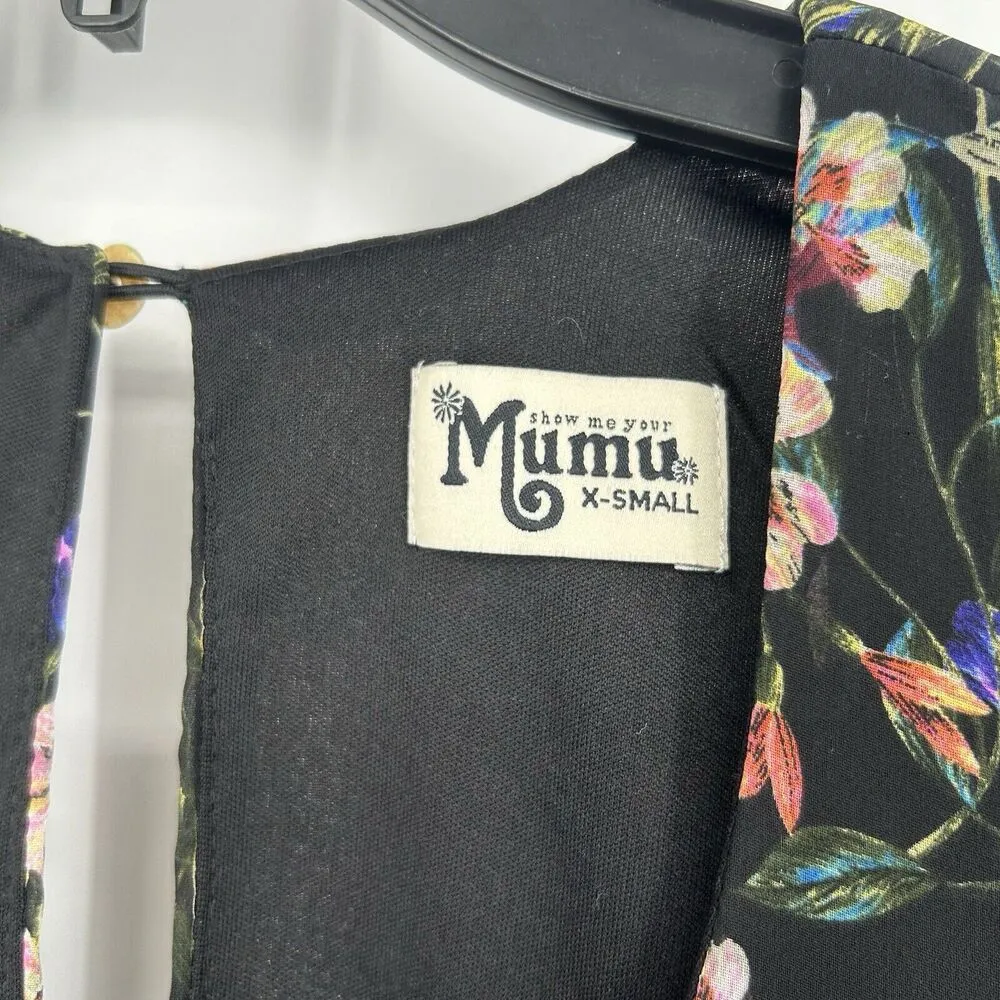 Donna Michelle Tunic Mini Dress Black Floral Flowy Size XS - Image 9