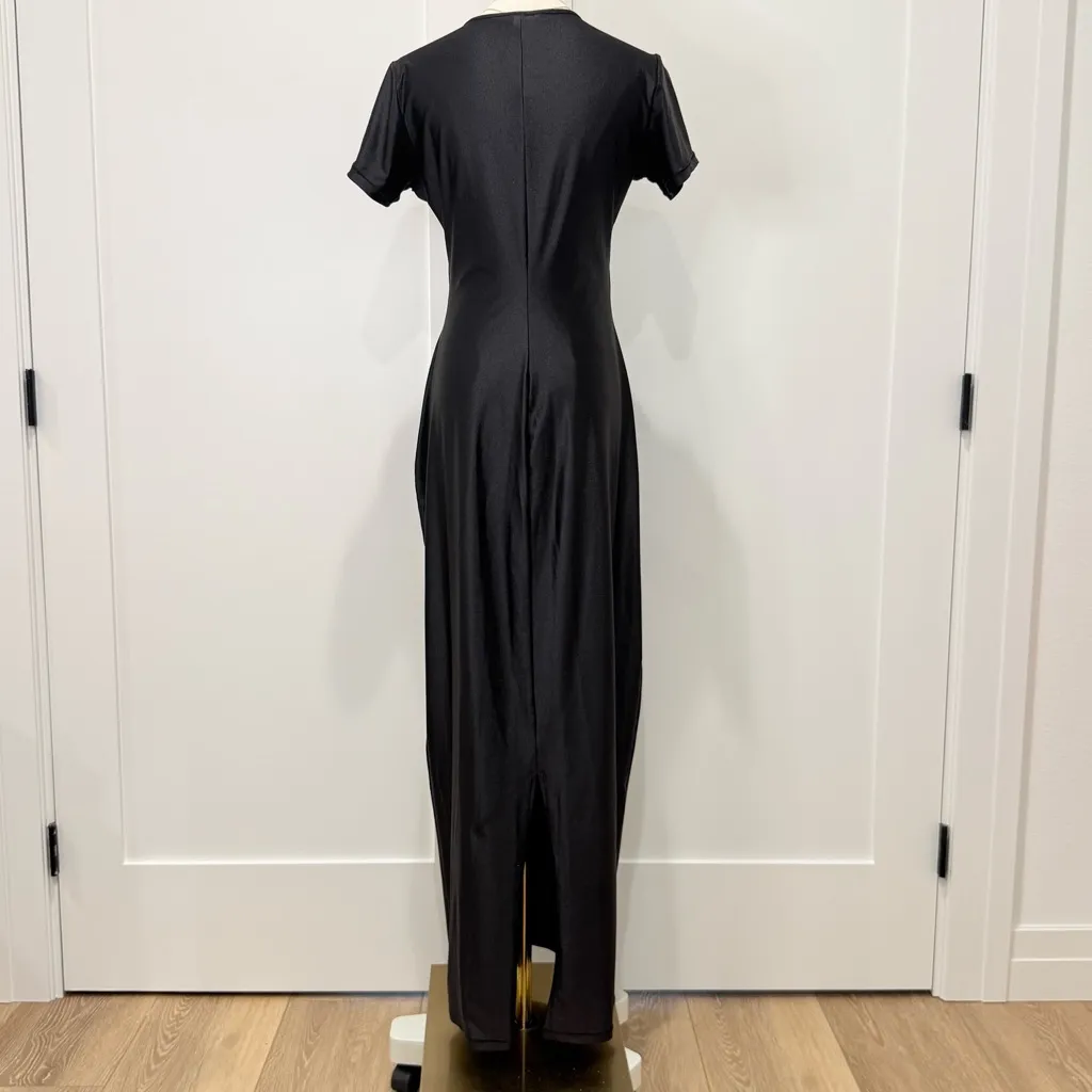 Skims Shine Jersey Long Dress XL Black Bodycon Midi Short Sleeve Minimal Chic - Image 6