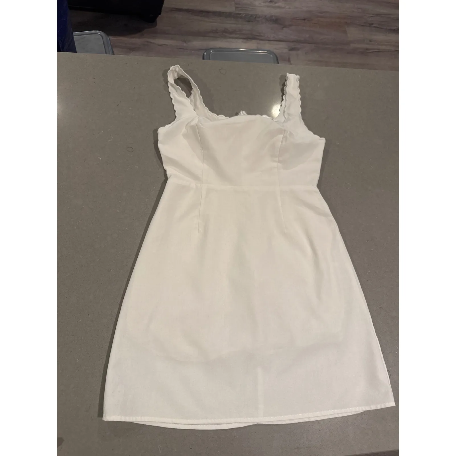 Altar'd State White Mini Dress Sleeveless Scalloped Strap Casual Sundress Small‎ - Image 2