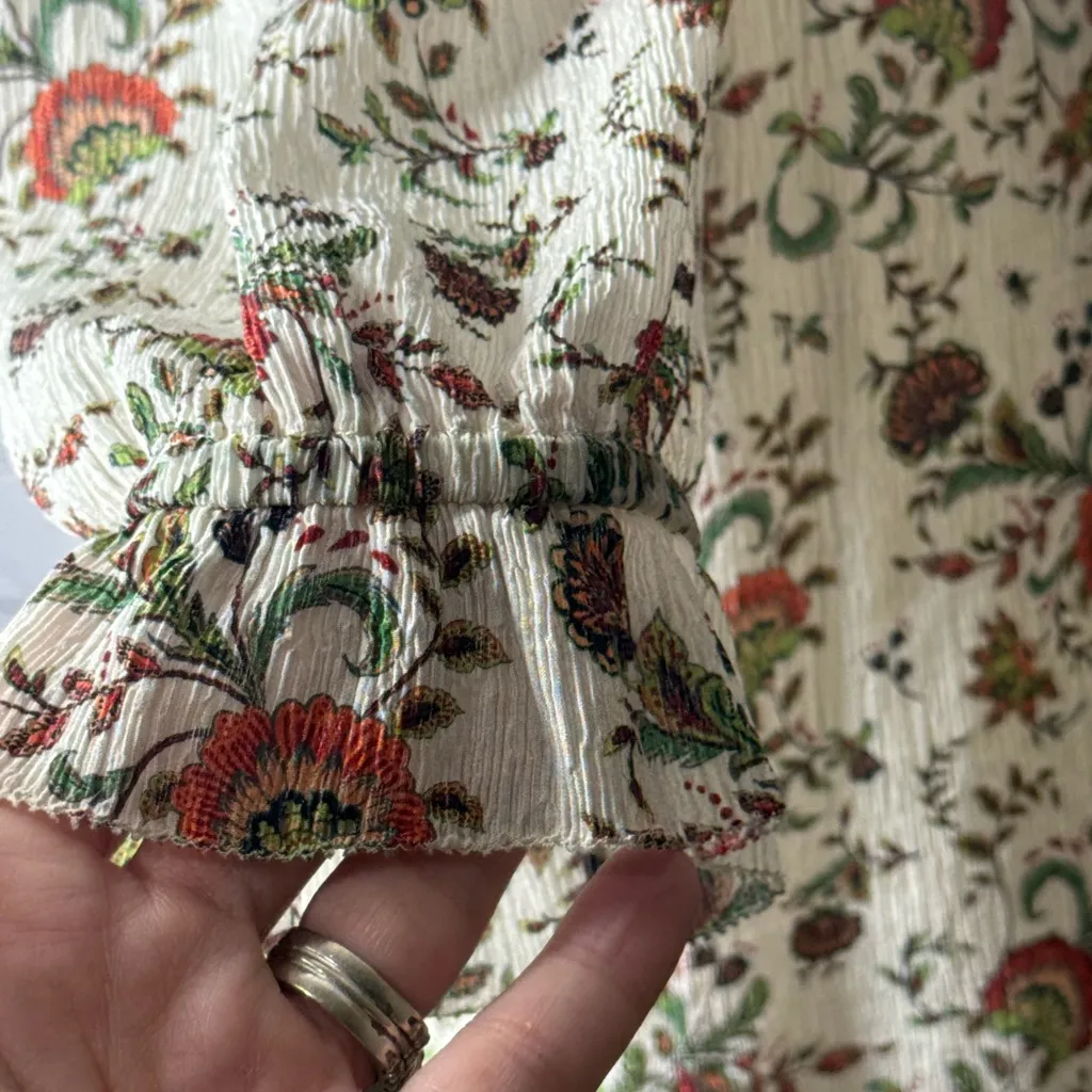 GO BY GO SILK Cream Floral Blouse size medium White - Image 6