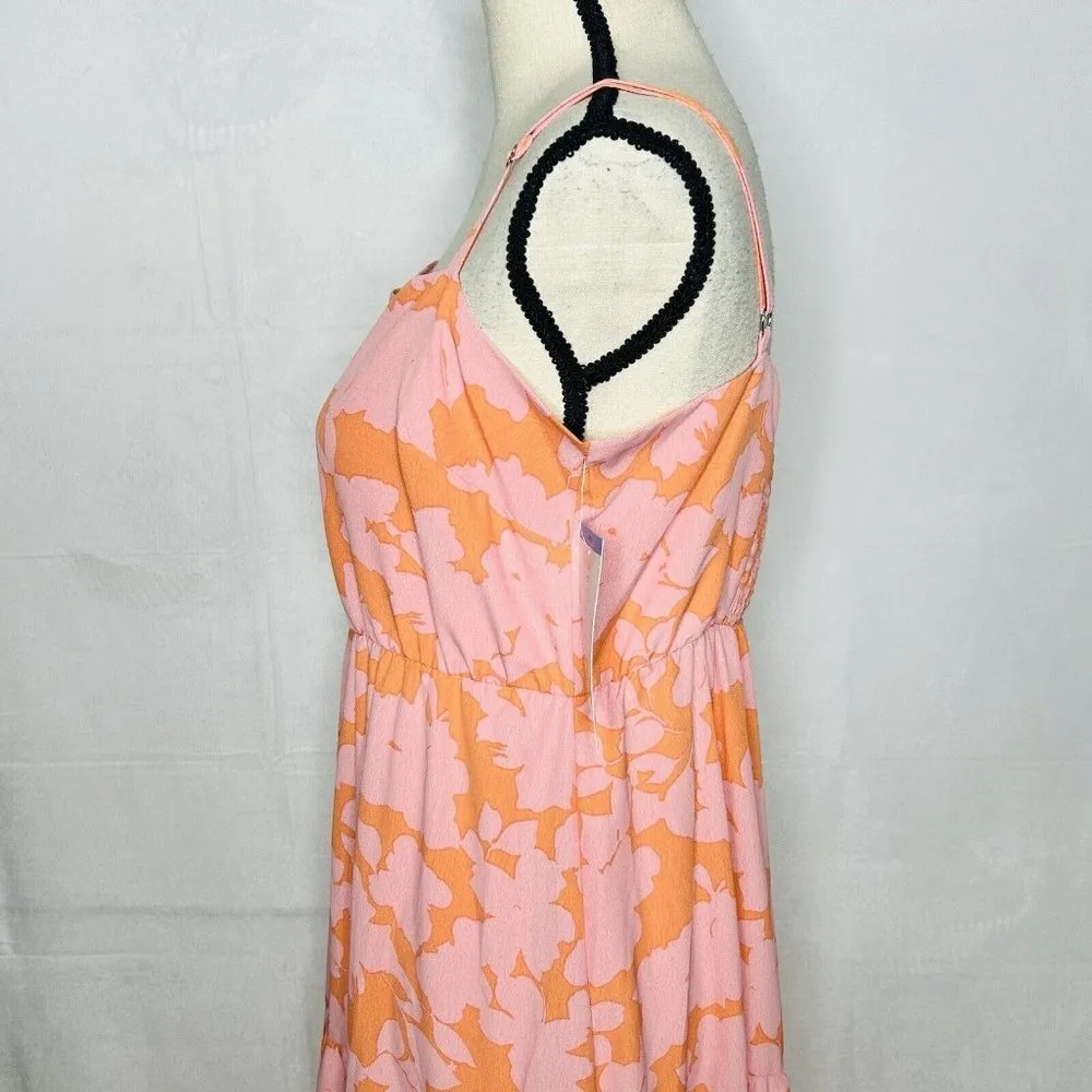 Social Standard by Sanctuary Smocked Back Dress Melon Floral Size L NWT - Image 5