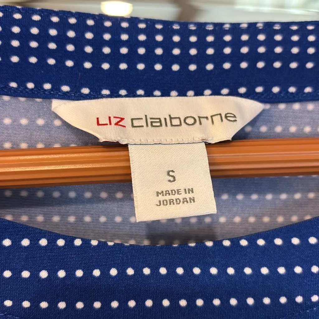 Liz Claiborne Blue & White Dot Top - Size S - Image 4