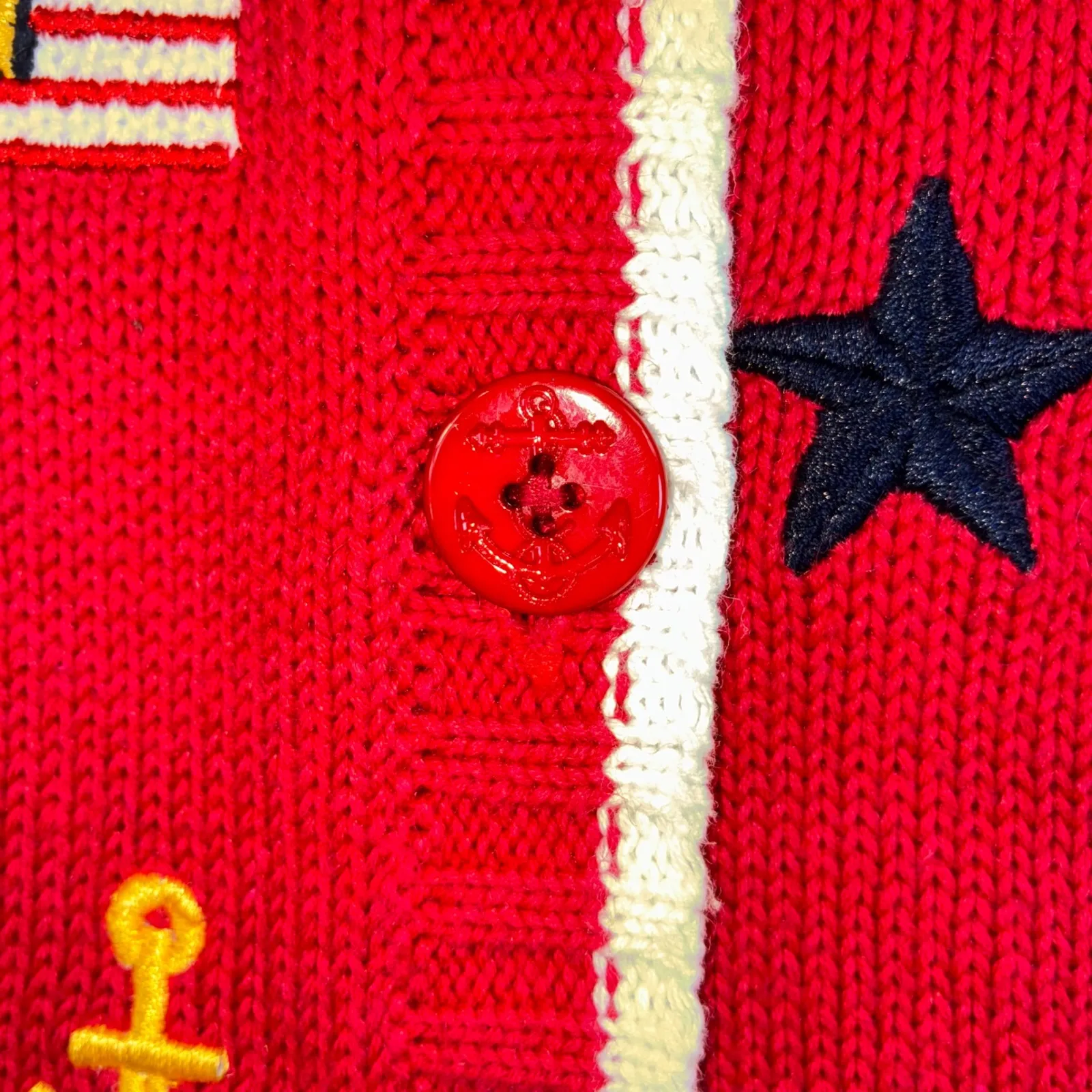 Marisa Christina Red Nautical Anchor Sailboat Star Flag Embroidered Cardigan M Size M - Image 7