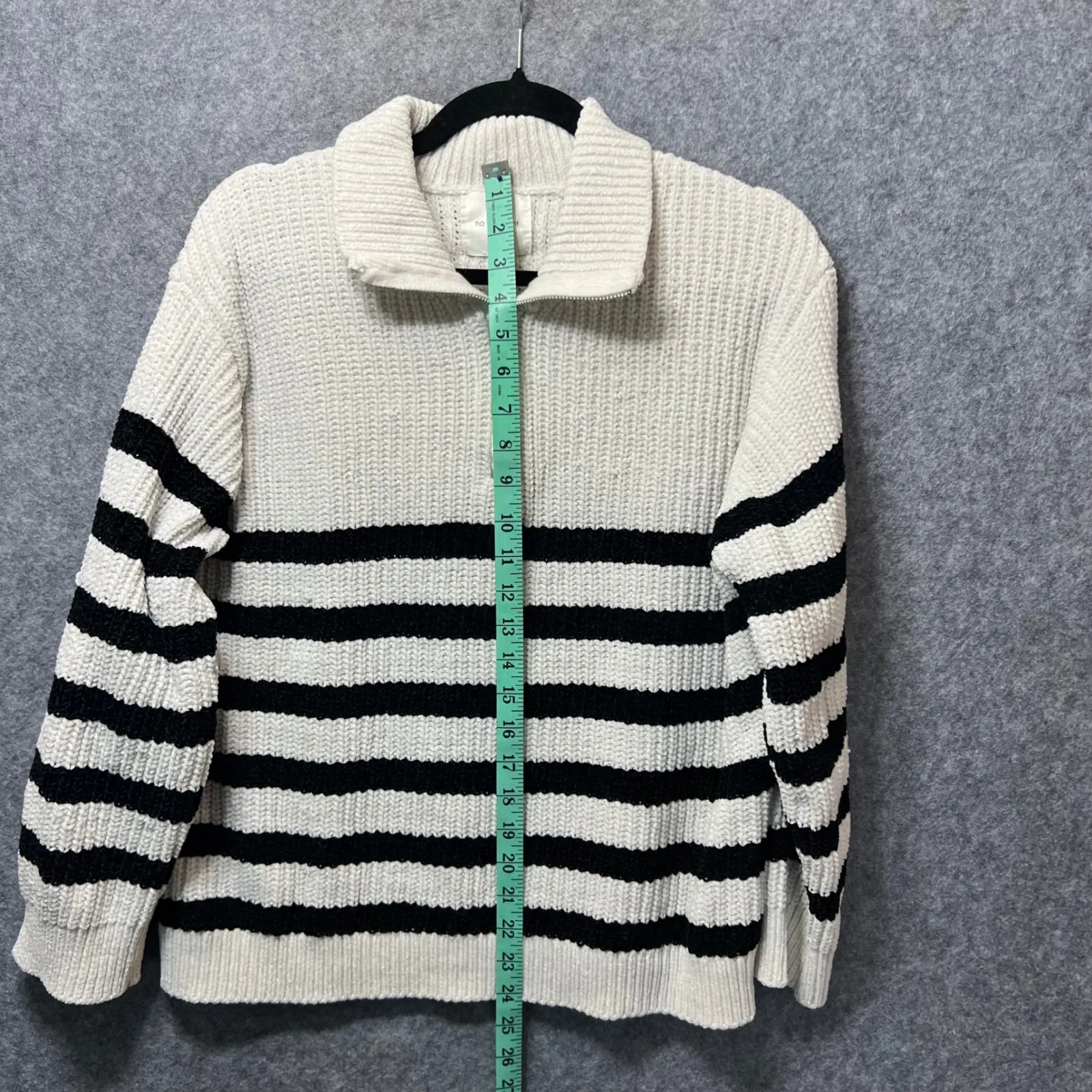No Comment Womens Pullover Knit Sweater XL‎ Black White Striped Quarter Zip - Image 3