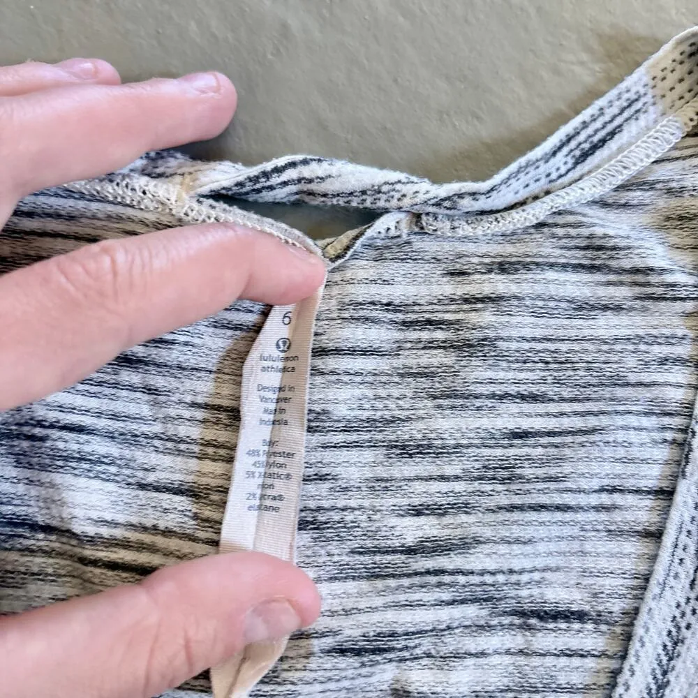 Lululemon What The Sport Tee Tiger Space Dye Black White V-Neck Shirt Size 6 - Image 8