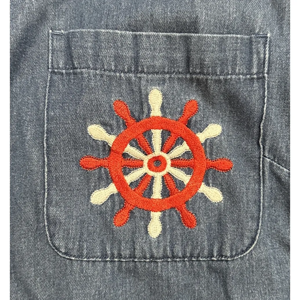 Westbound Women's 2X Blue Embroidered Compass Short Sleeve Button Front Top‎ - Image 4