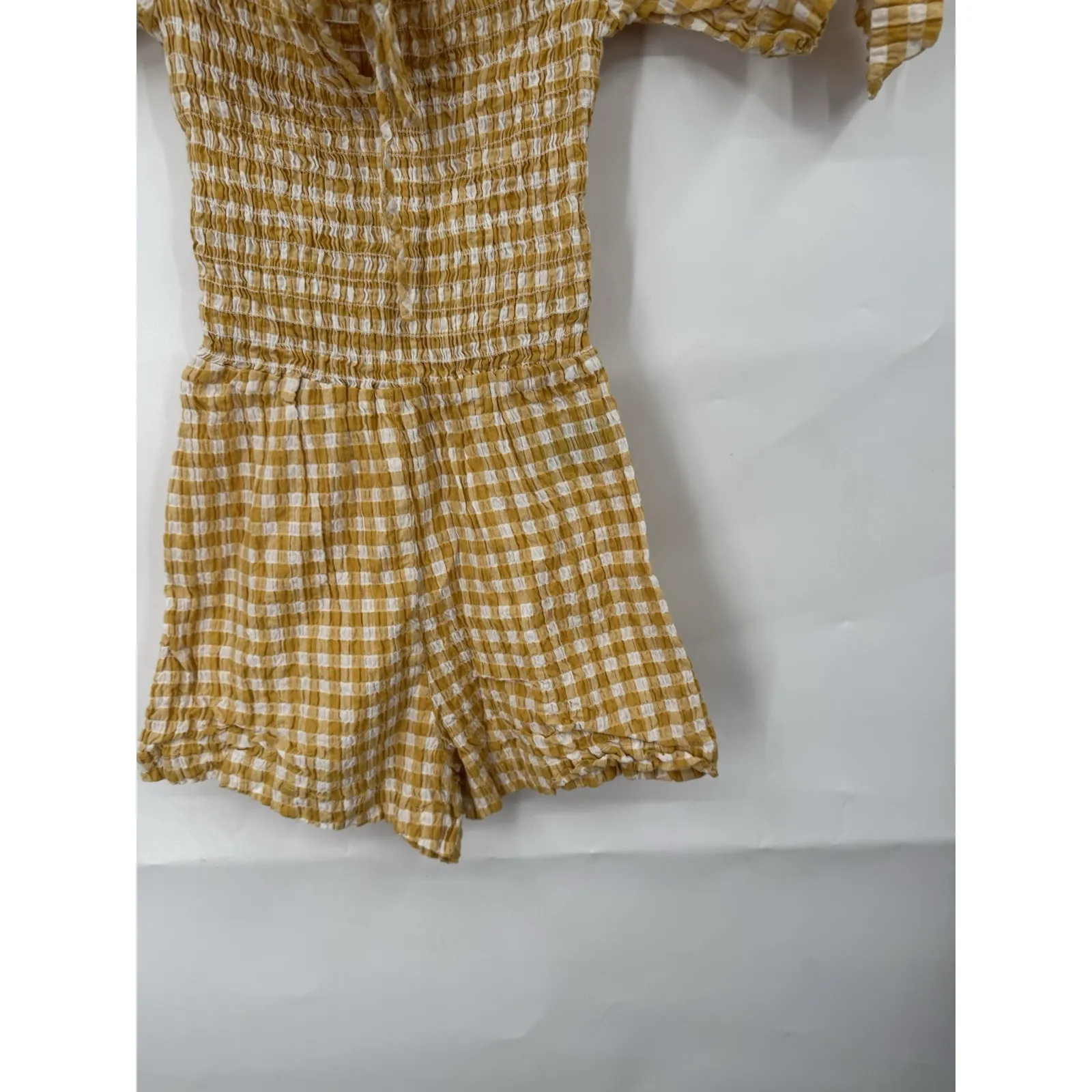 LeRumi Sienna Plaid Milk Maid Western Romper Women XS Yellow Peasant Prairie - Image 8