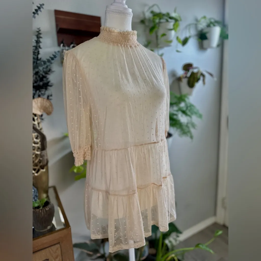 Scobe Cream Swiss Dot Mesh Ruffle Top - Size M - Image 3