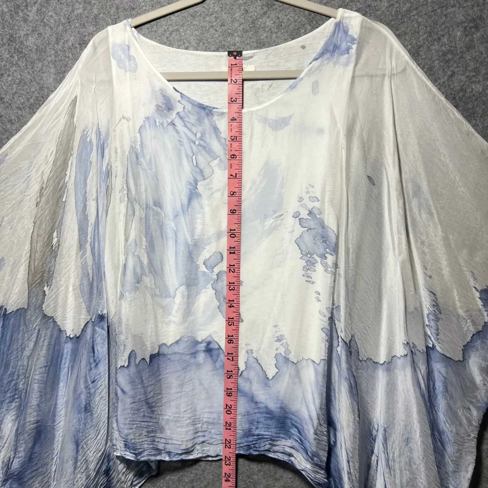 Scandal Italy Silk Blend Artsy M Oversized Top Blue White Watercolor Sheer Size M - Image 3