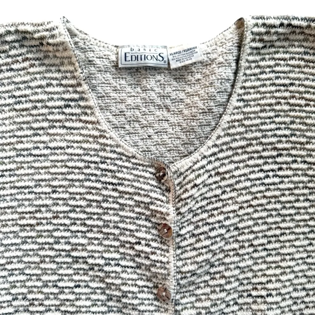 Vintage 90s Basic Editions Knit Button Down Top XL | Made in USA Short Sleeve White - Image 2