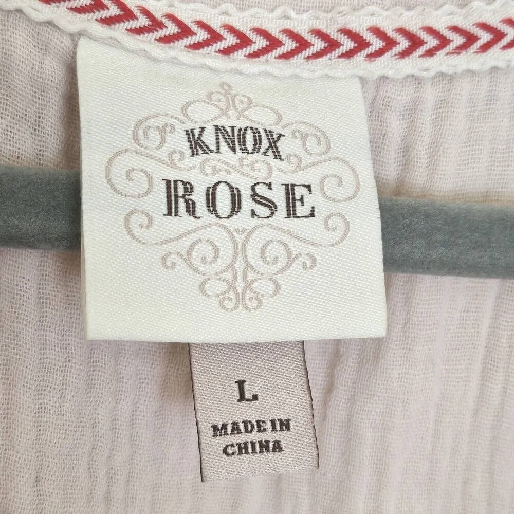 Knox Rose Embroidered Notched Top Size L Mixed Media Gauze Sleeveless‎ Boho Pink - Image 8