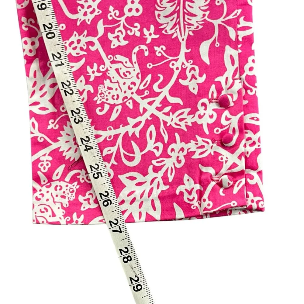 Lilly & Van Chino Pants Women 6 Pink White Floral Tiger Crop Stretch Tropical - Image 9