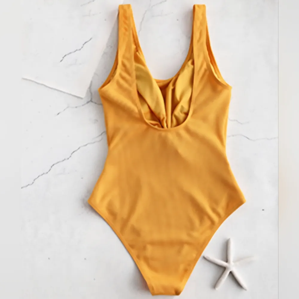 Zaful Women's Tie Knot Front Ribbed High Waist Cut Out One Piece Swimsuit Size S - Image 5