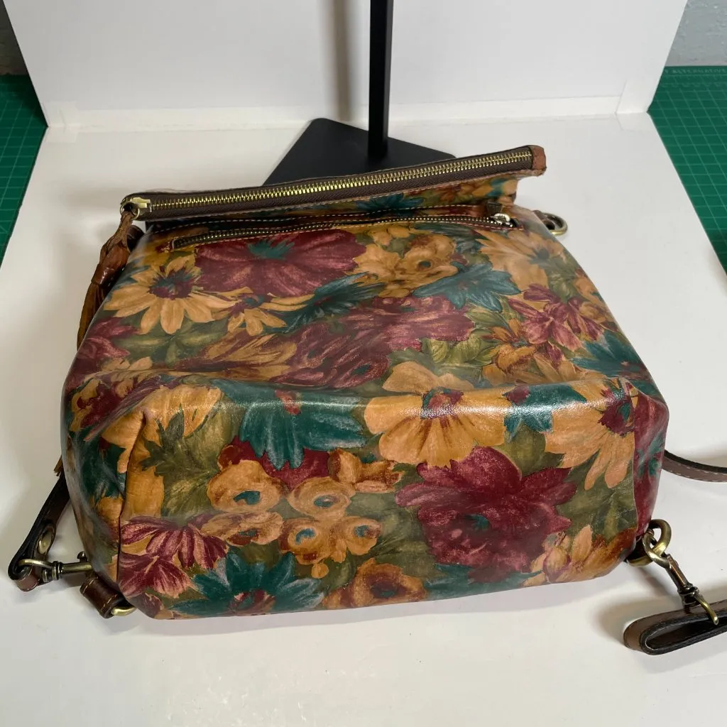 Patricia Nash Tan Purple Blue Floral Daisy Luzille Convertible Backpack Leather - Image 10