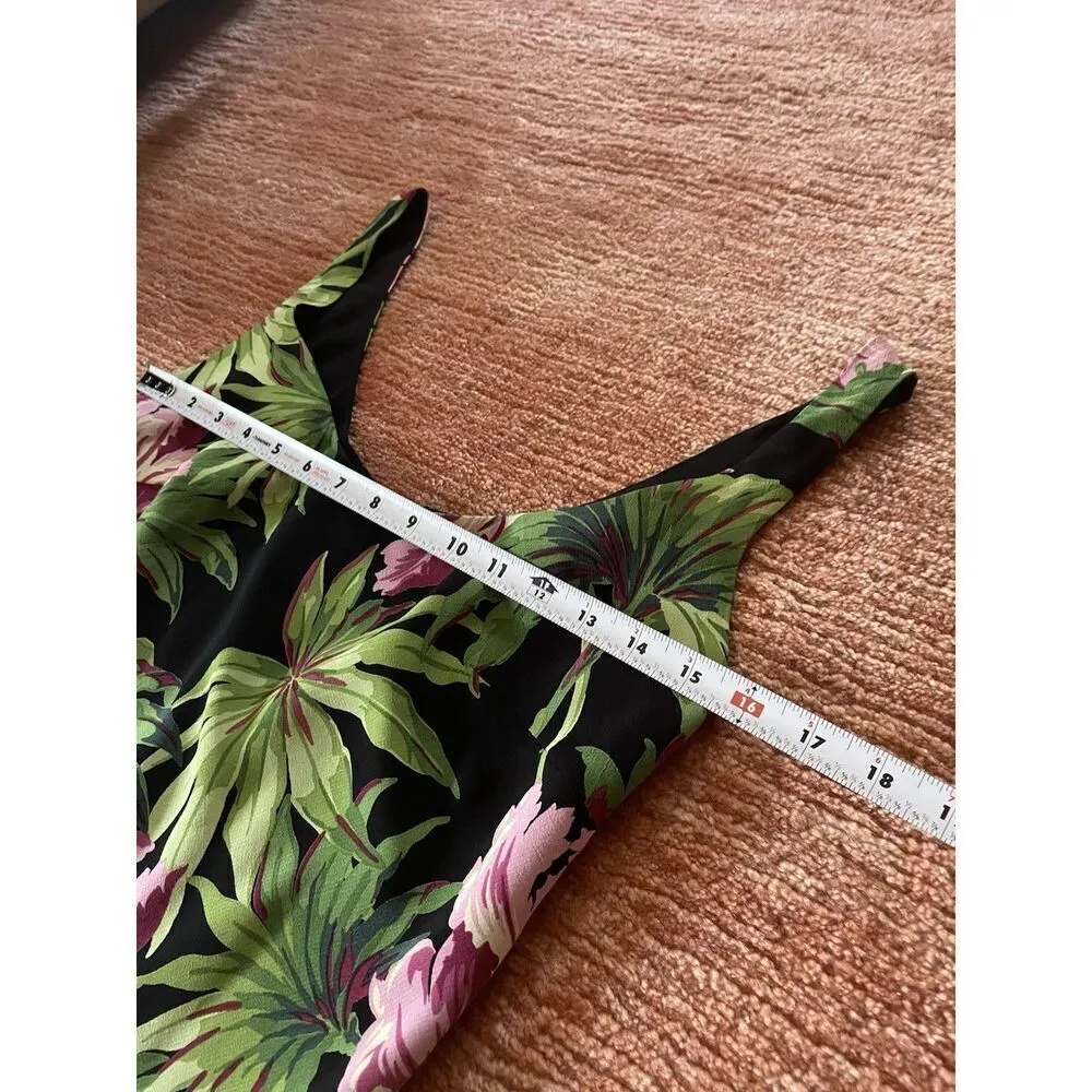 Vintage USA 90s Y2K Mica Floral Ruffle Rayon Dress Size S Black - Image 4