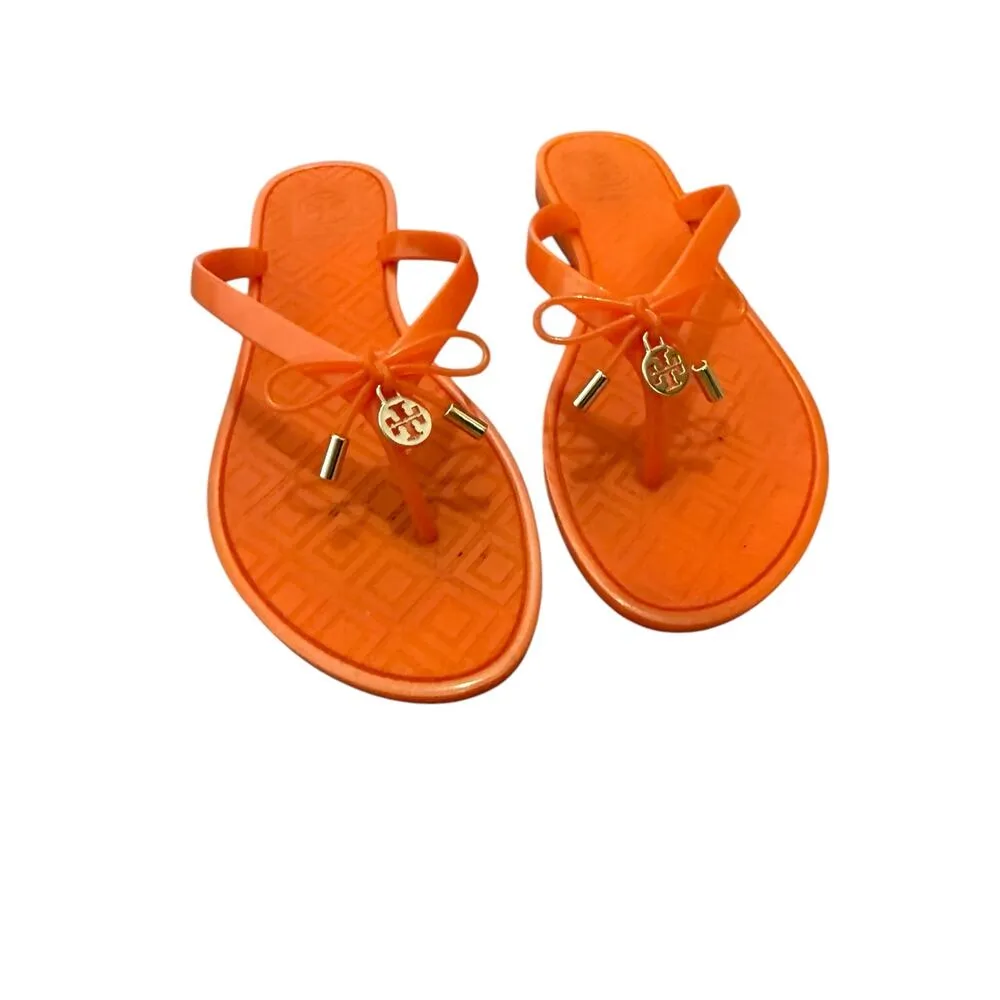 Tory Burch Orange Jelly Bow Thong Flip Flop Sandals Size 7 - Image 3