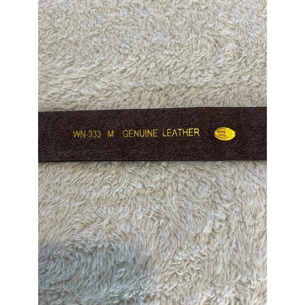 Brown Leather Belt Medium Cross Buckled Jeweled Bronze Tone Y2K - Image 7