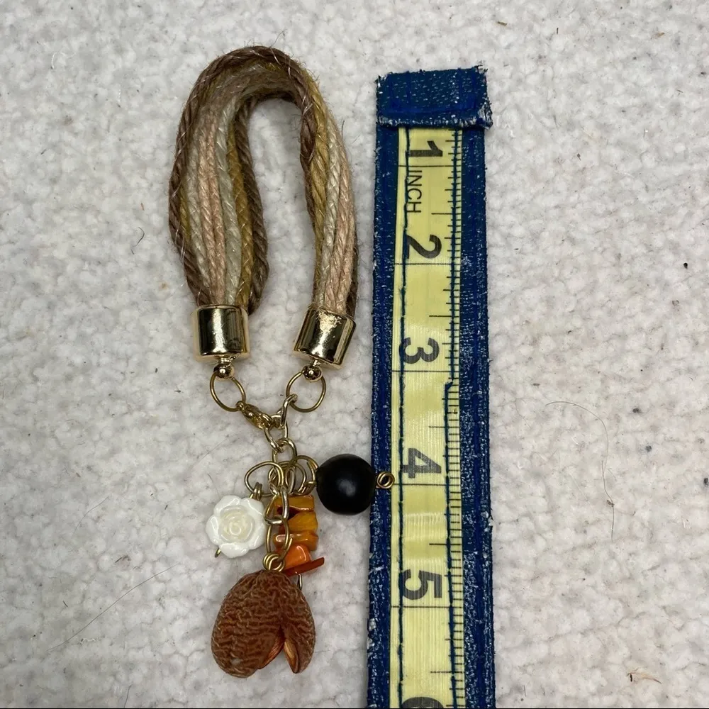 Handmade Natural Hemp Charm Bracelet Orange Gold Brown - Image 6