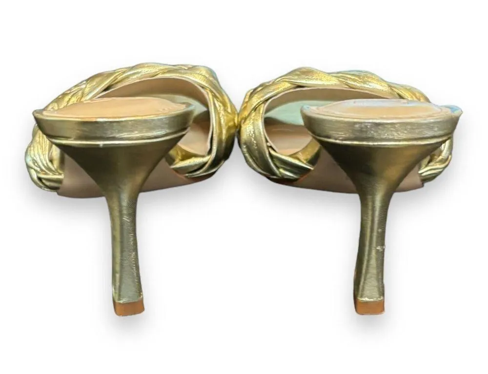 Marc Fisher Women Draya Slide Sandals Heeled Gold Leather Sz 6M - Image 3