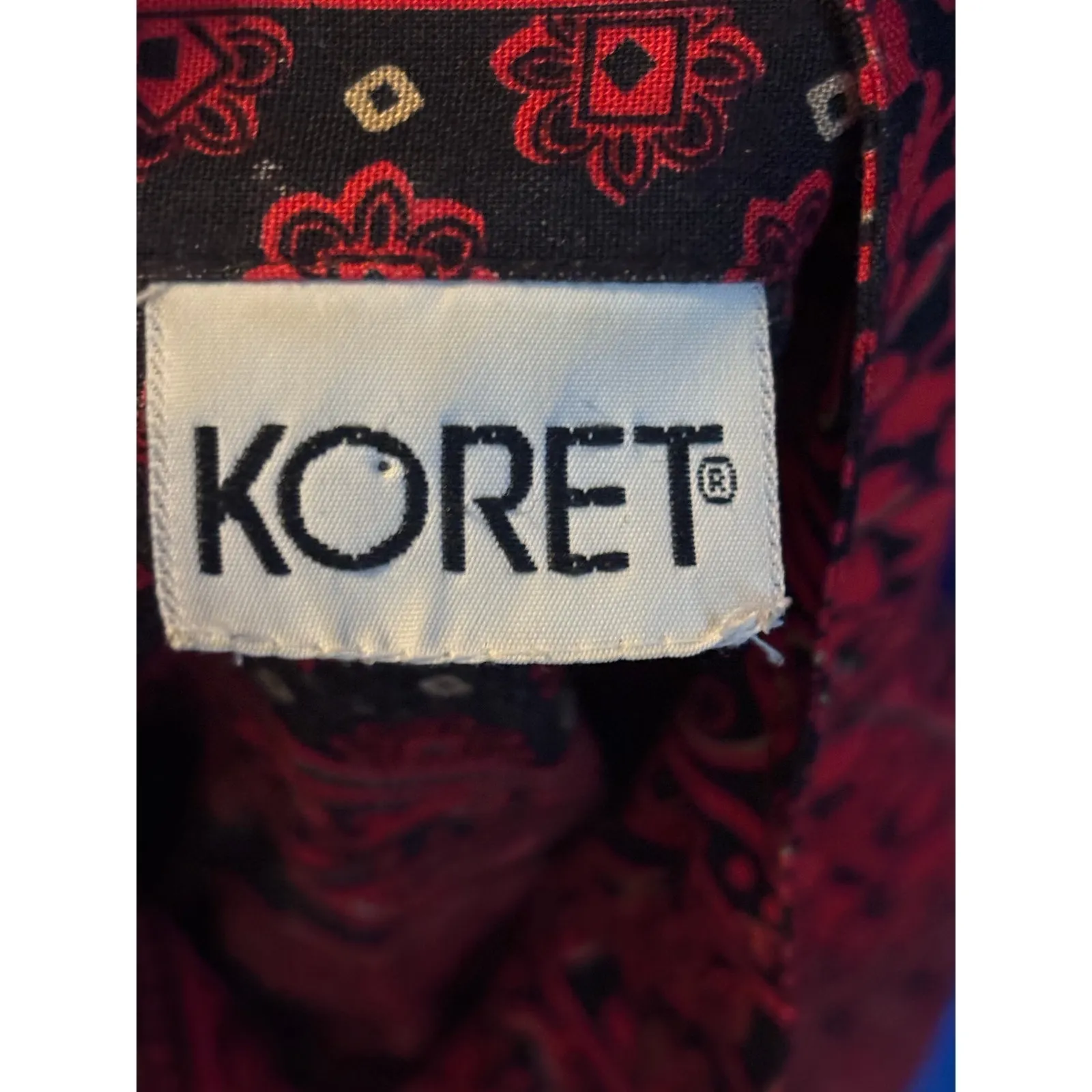 Vintage 90s Koret Red Black Patchwork Floral Button Front Blouse Artsy Eclectic Size XL - Image 8