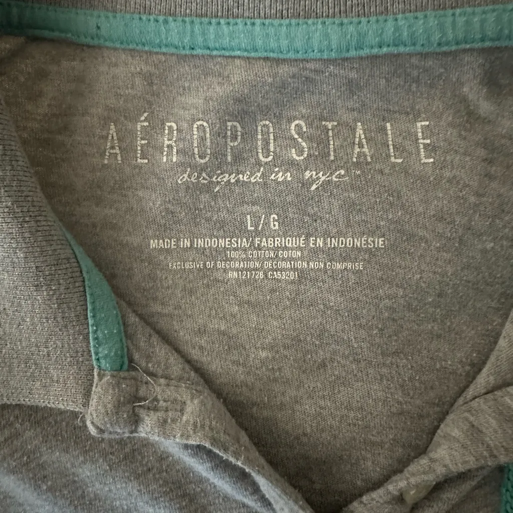 AEROPOSTALE Womens 1987 New York Polo Shirt Gray Size L - Image 6