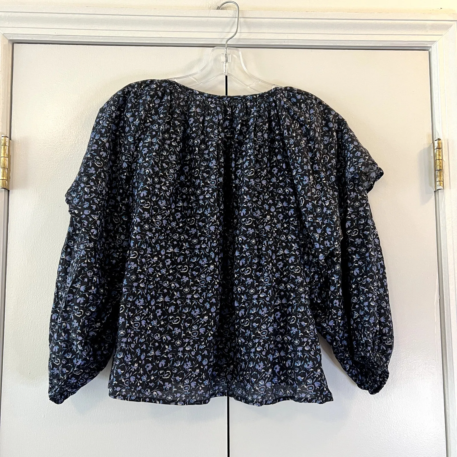 Apiece Apart Aude Floral Black Cotton Silk Flounce Cropped Top L - Image 7