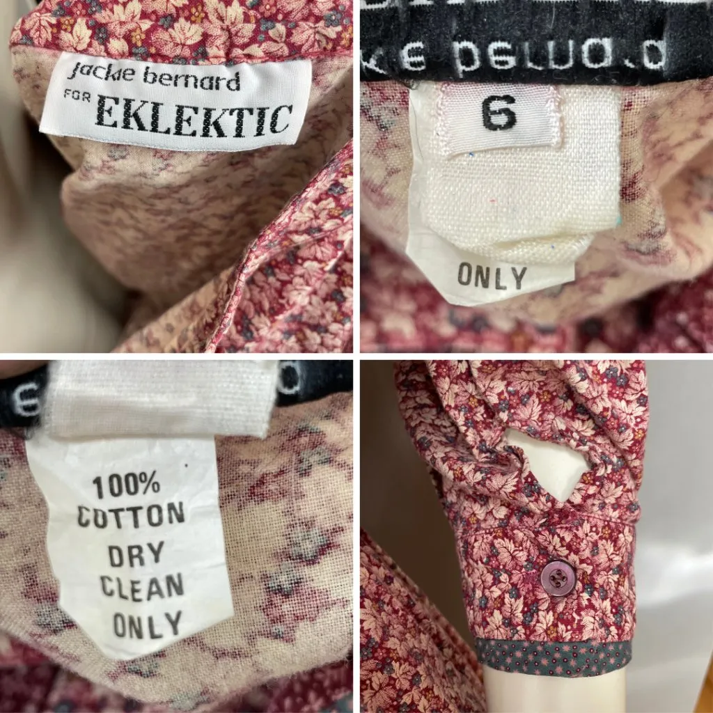 Vintage Eklecktic Prairie Dress‎ Edwardian Midi Calico Ruffles Cottagecore Retro Pink Size XXS - Image 3