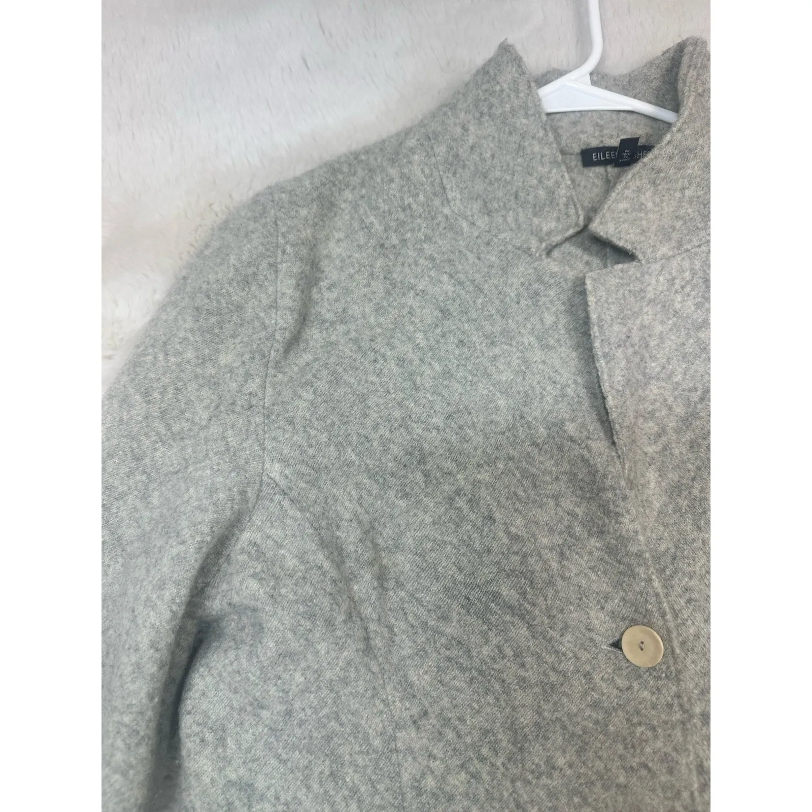 Eileen Fisher High Collar One Button Lambs Wool Cashmere Jacket Size Medium Gray - Image 8