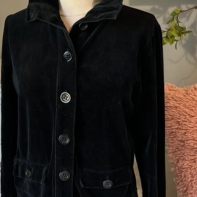 Jones New York Signature Petite Sweater Black Velour Button Down Front Womens PM - Image 12