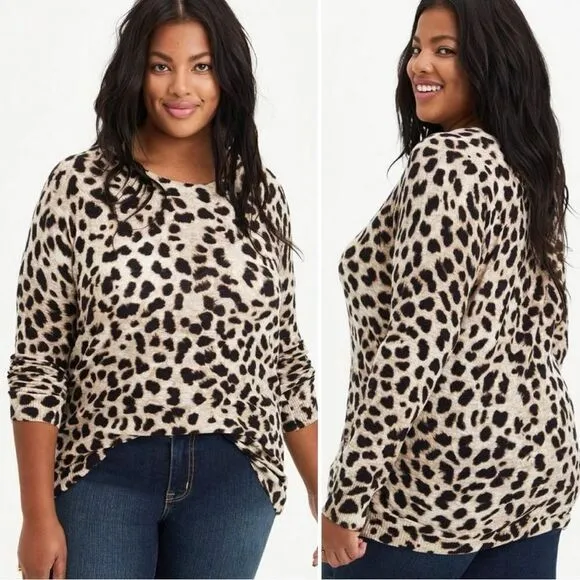 Torrid Leopard Print Slub Long Sleeves Pullover Raglan Sweater - Image 2